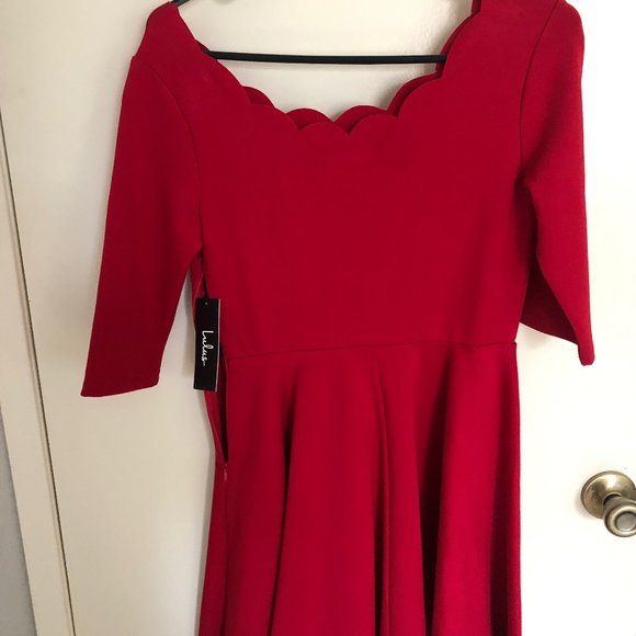 Lulu's Red Scalloped Dress - Picture 2 of 4